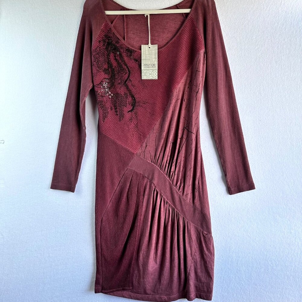 NWT ANVRDIE Angels Never Die Dress Womens Size 2 XS Distressed Burgundy Grunge